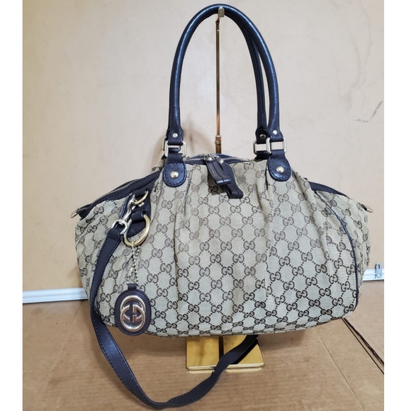 GUCCI Monogram Medium Sukey Boston Bag Deep Brown
